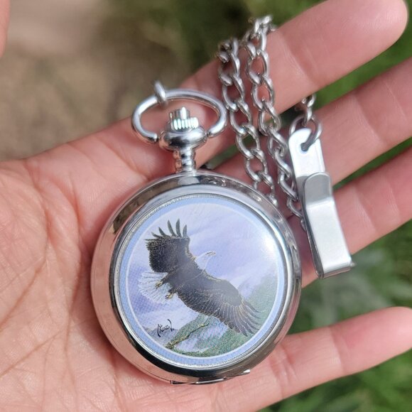 Vintage Al Agnew exclusive edition "Majestic Flight" bald eagle pocket watch - Picture 11 of 16